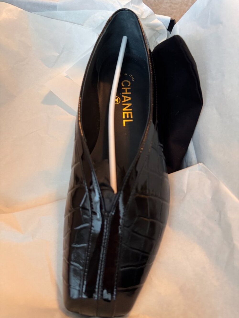 Chanel Croc Embossed Ballet Flats Black Patent Calfskin 36.5 SS26 Blazy - Picture 8 of 11